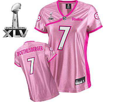 Steelers #7 Ben Roethlisberger Pink Lady Super Bowl XLV Stitched NFL Jersey - Click Image to Close